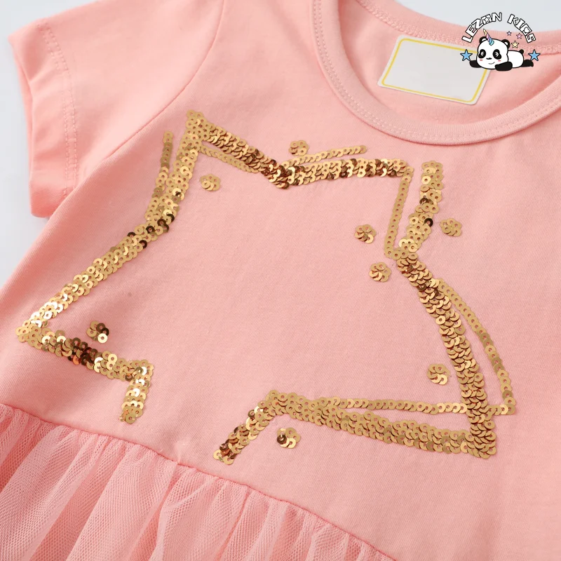 LEZONKIDS - Customizable Fashion Star Sequined Design Baby Girl Dress Boutique Princess Tulle Girls Dresses